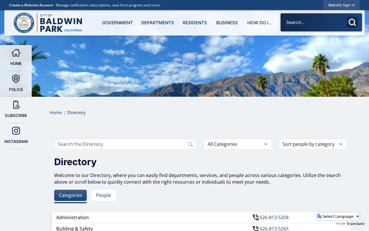 Baldwin Park city directory municipal staff directory search