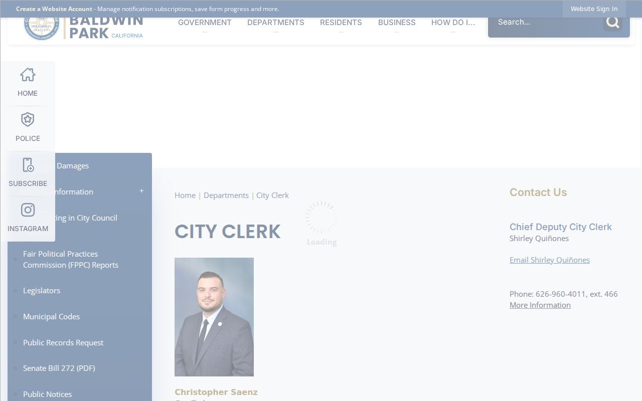 Baldwin Park residents directory City Clerk records page