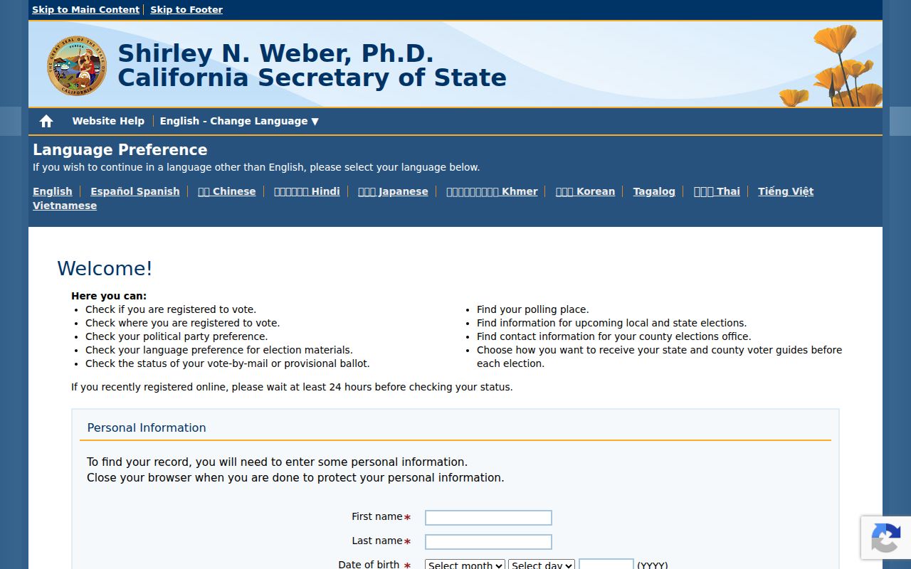 Baldwin Park residents directory California voter status form