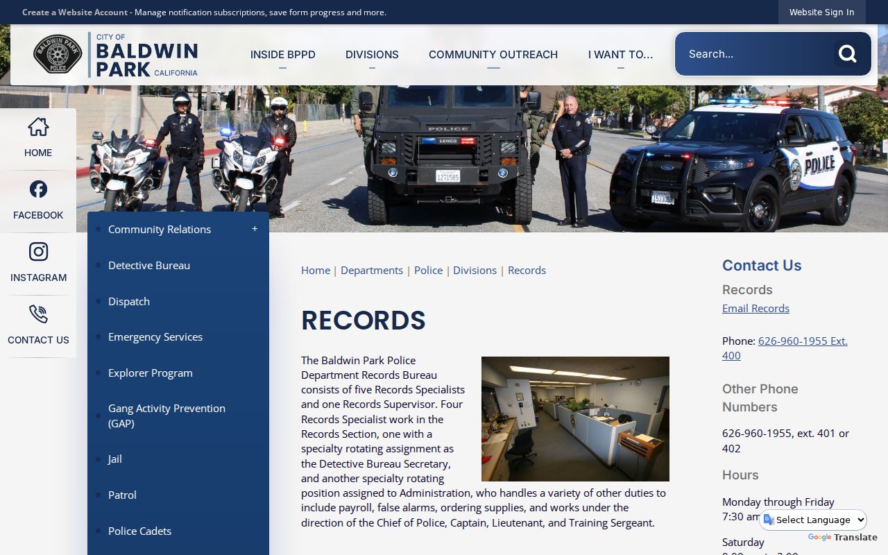 Baldwin Park neighbors Police Records Bureau