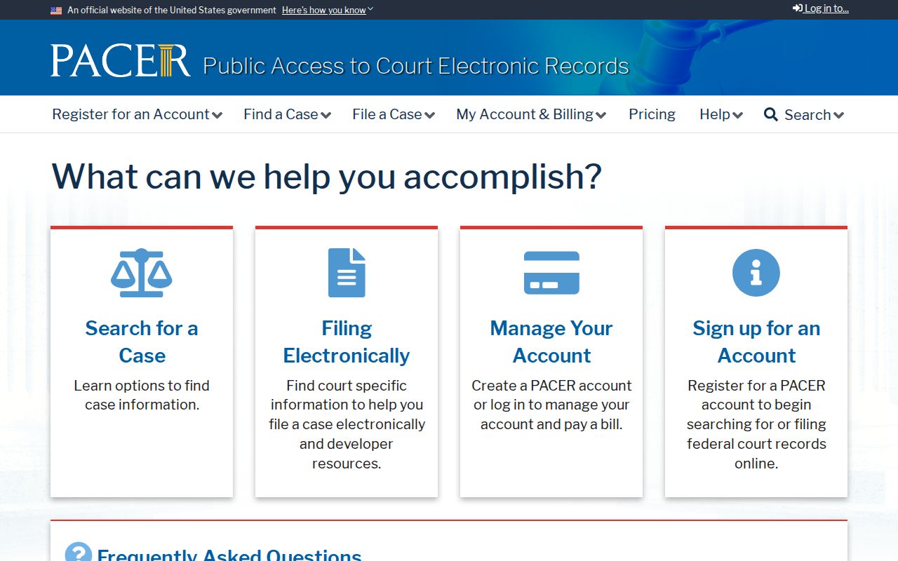 Baldwin Park resident lookup view of the PACER federal court search