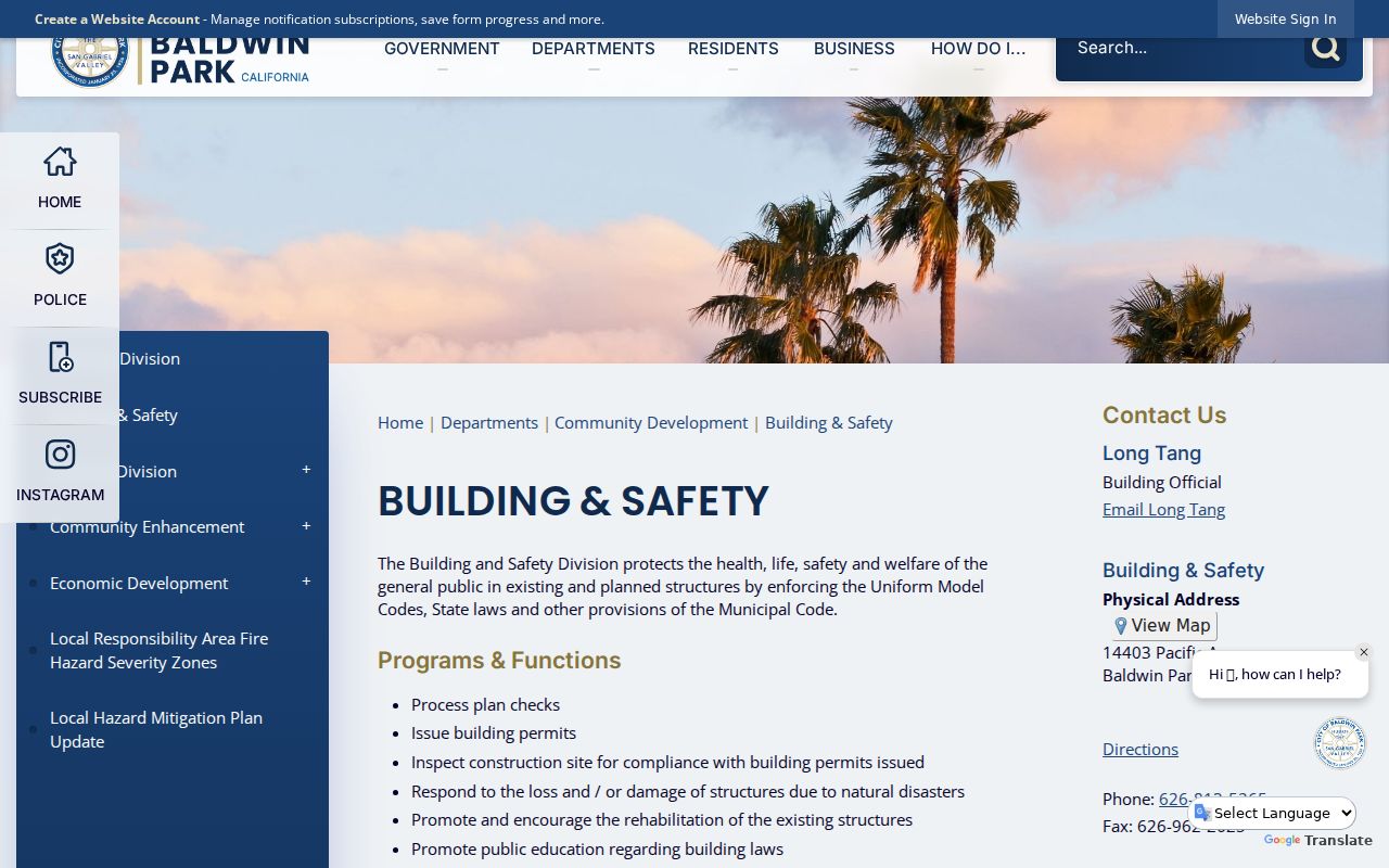 Baldwin Park street directory building safety permit records page